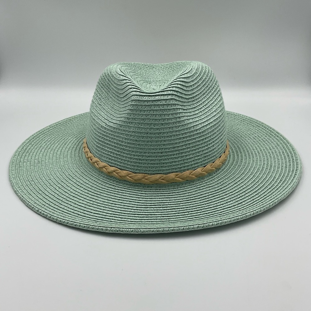 NWT C.C. Mint Green Straw Panama Hat with Braided Band - Picture 2 of 10